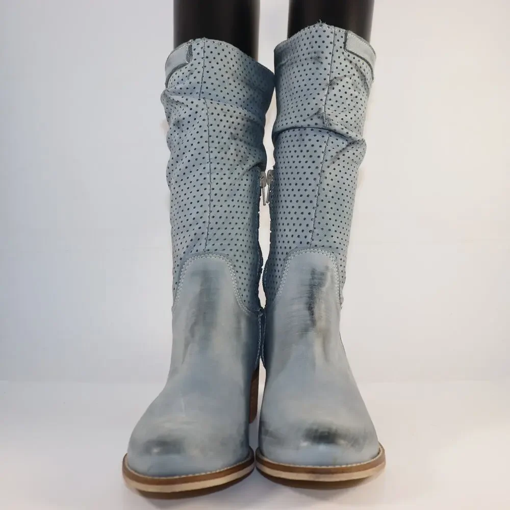 niu-LU Perforated Leather Mid-Calf Boots – Made in Italy‎ – EU 37